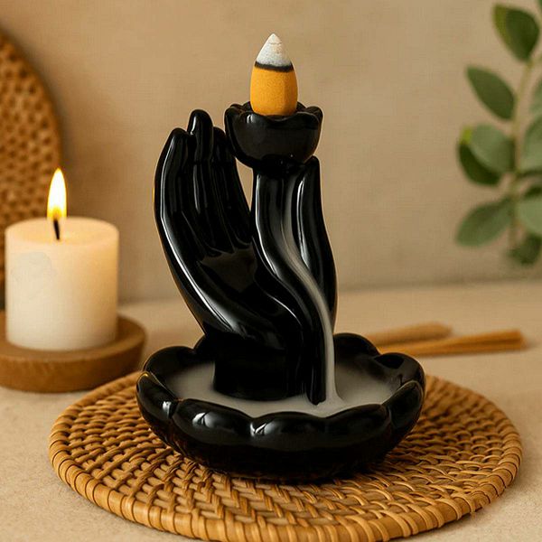 Backflow Incense Burner - Hand & Lotus Flower 