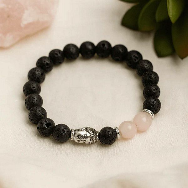 Narukvica Lava Stone Buddha Rose Quartz