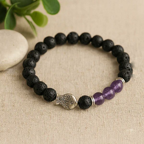 Narukvica Lava Stone Fish Amethyst