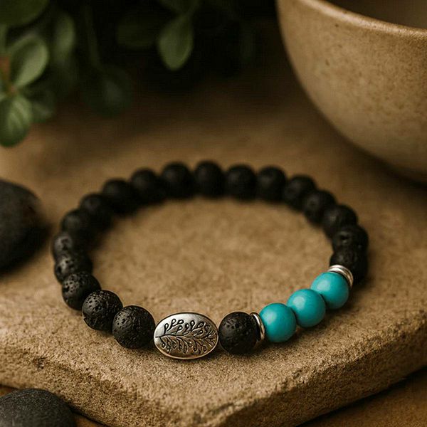 Narukvica Lava Stone Leaf Turquoise