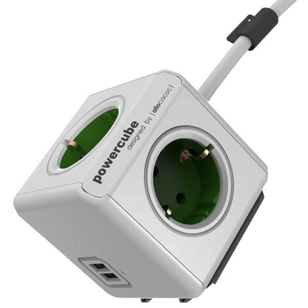 Produžna utičnica PowerCube 1.5 m Green USB & tip F