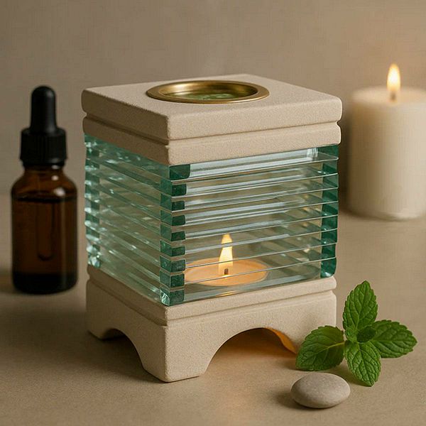 Stone Oil Burner - Square Glass Brick 
