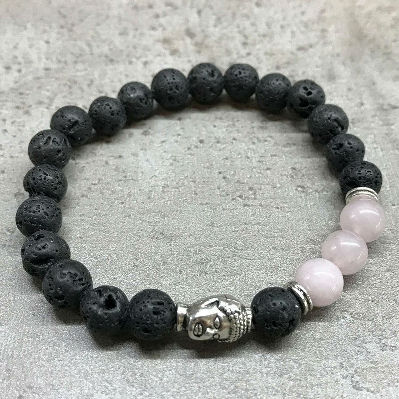 Narukvica Lava Stone Buddha Rose Quartz