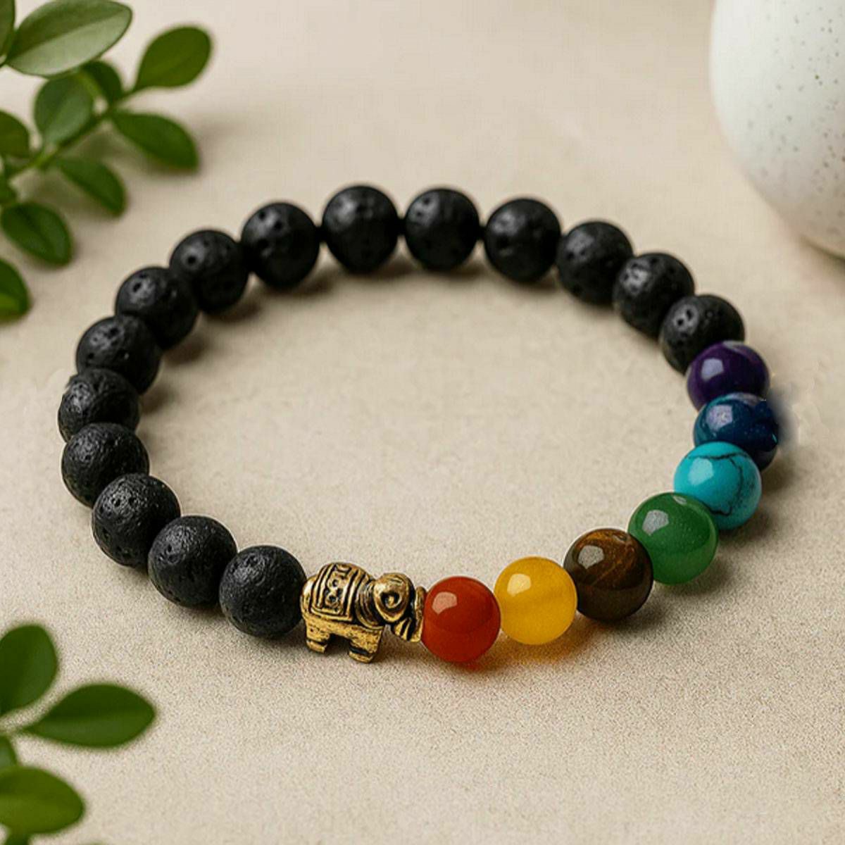 Narukvica Lava Stone Elephant Chakra