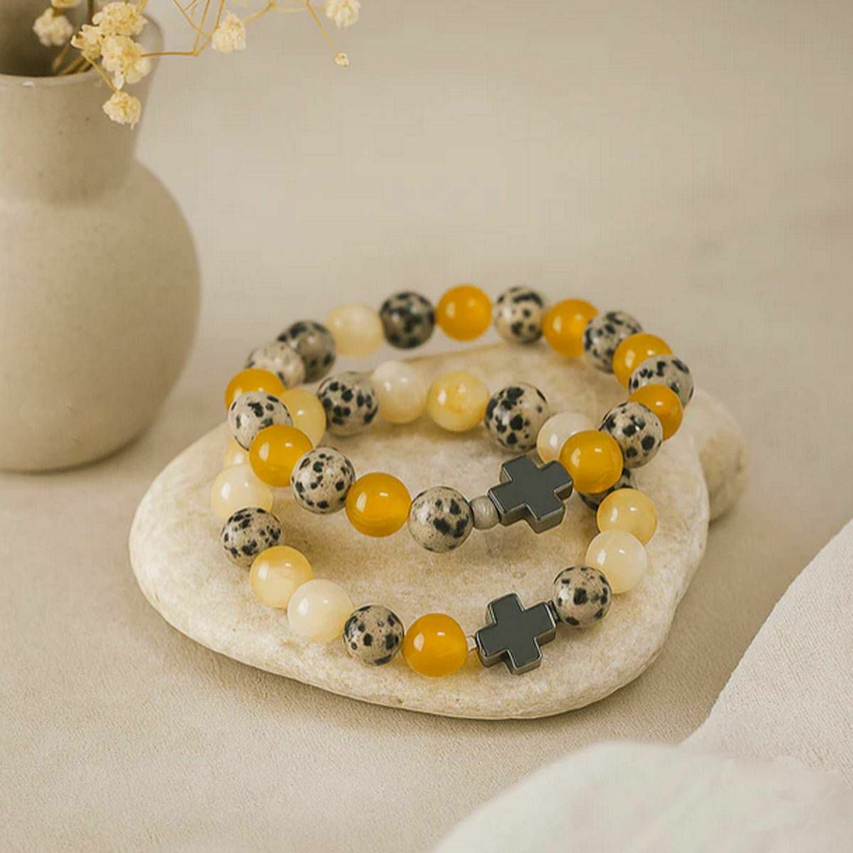 Narukvice - Zaštita - Dalmation Jasper & Žuti Ahat